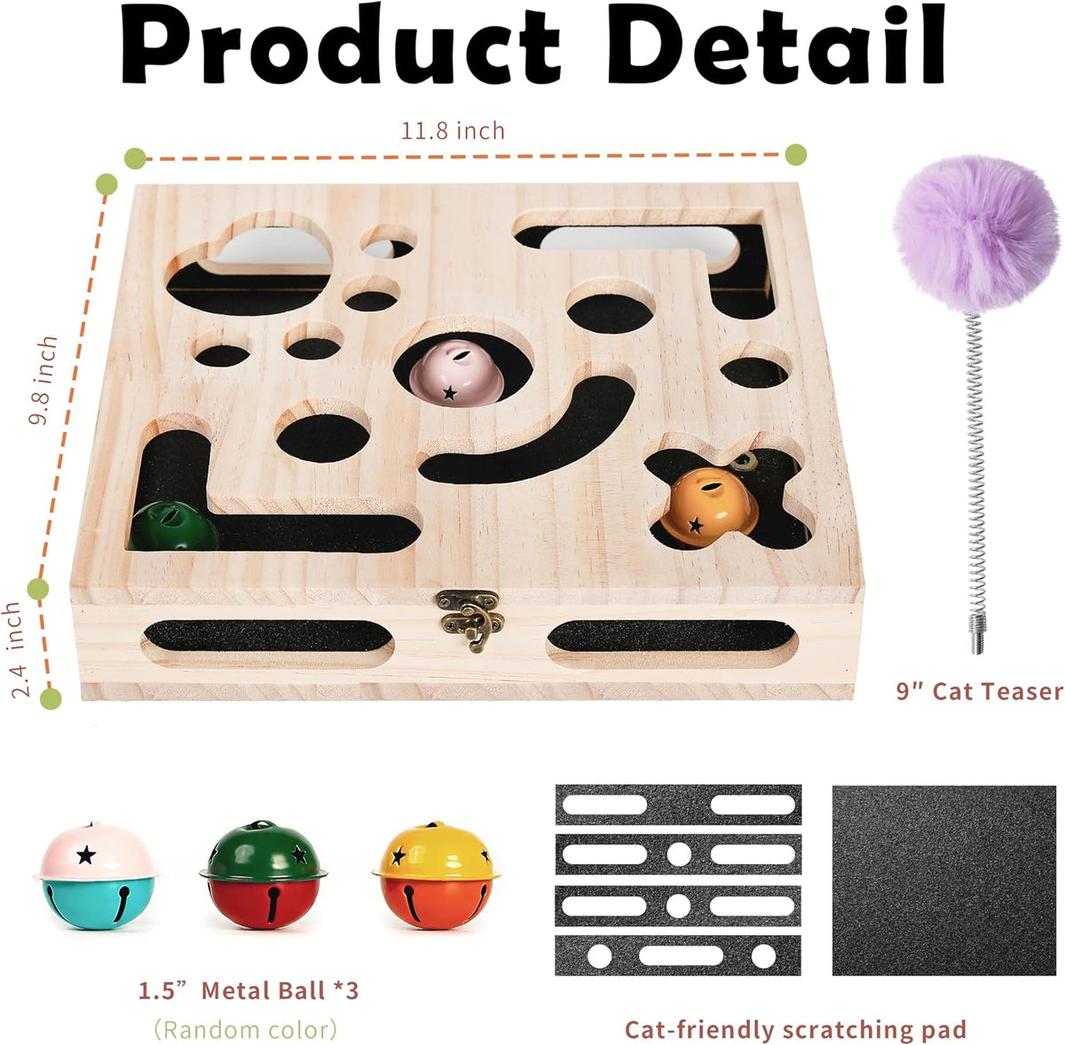 cat nail file enrichment box, wood puzzle scratcher, side view