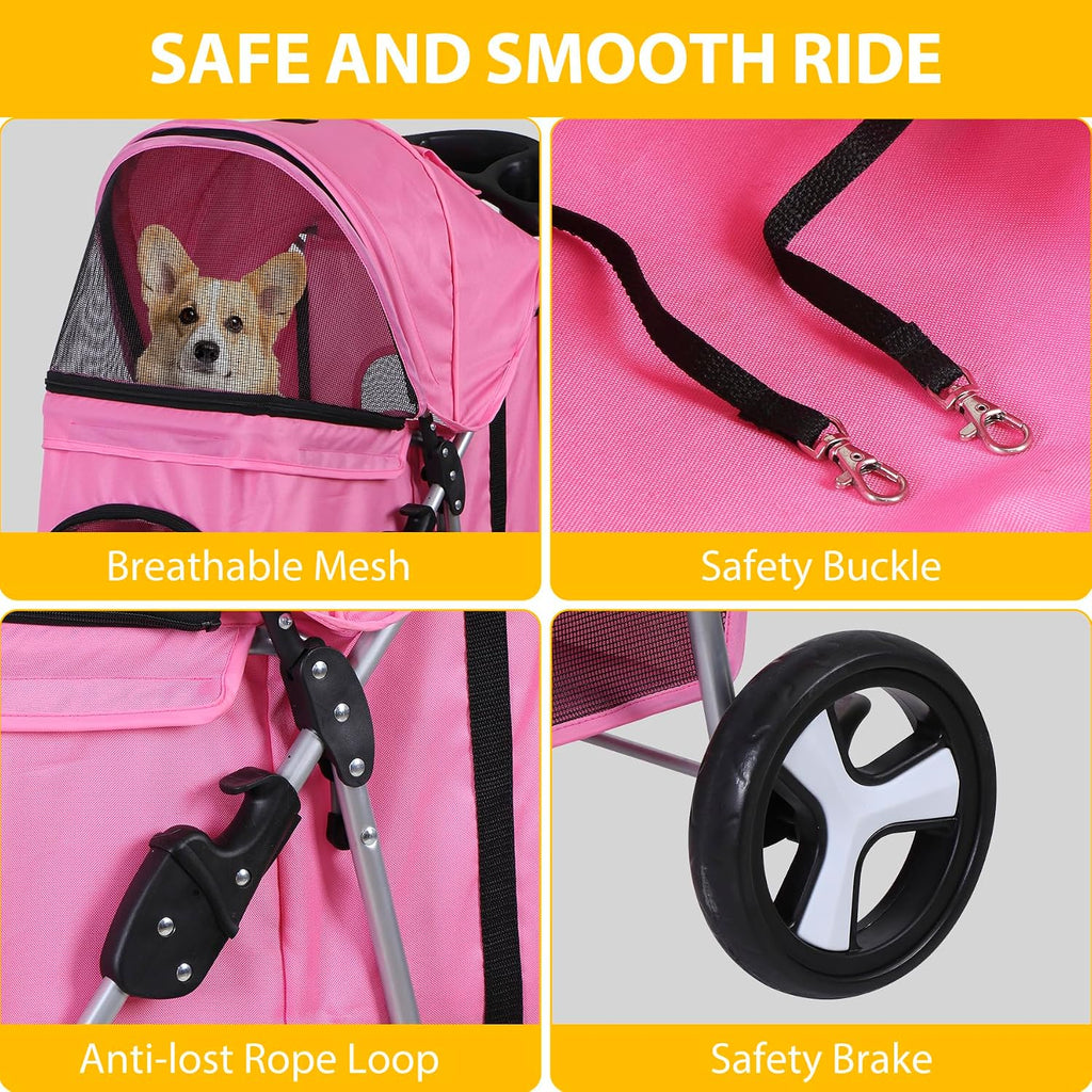 lemy foldable pet stroller,3 wheels cat/dog stroller with, side view