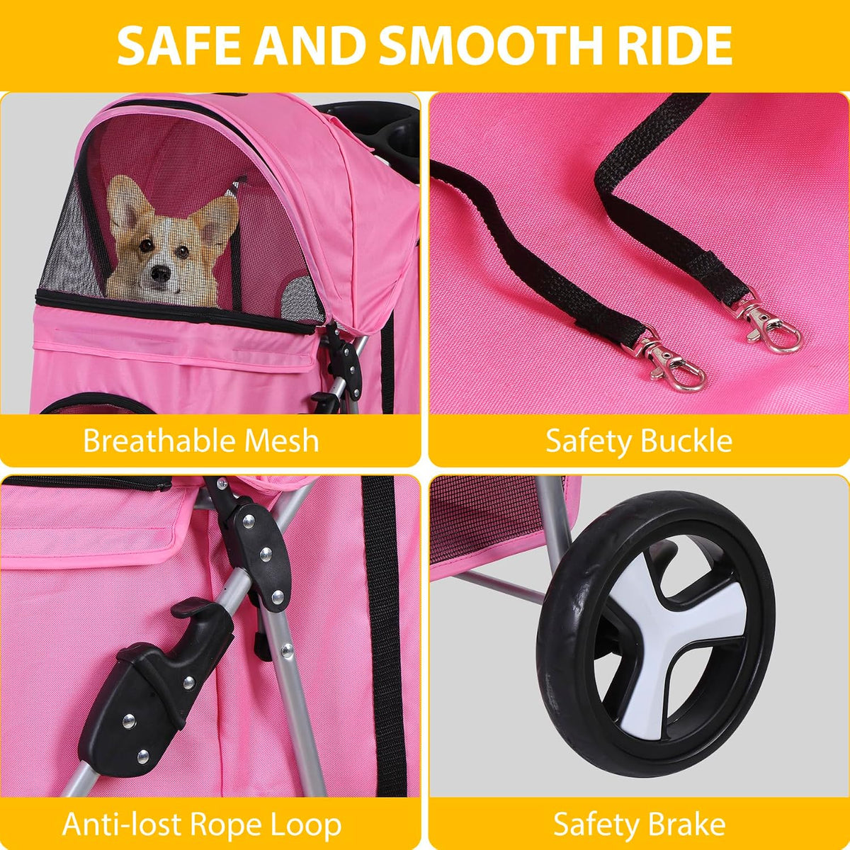 lemy foldable pet stroller,3 wheels cat/dog stroller with, side view
