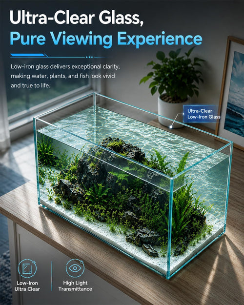 10 gallon glass fish tank open-back lid, aquarium shown in use