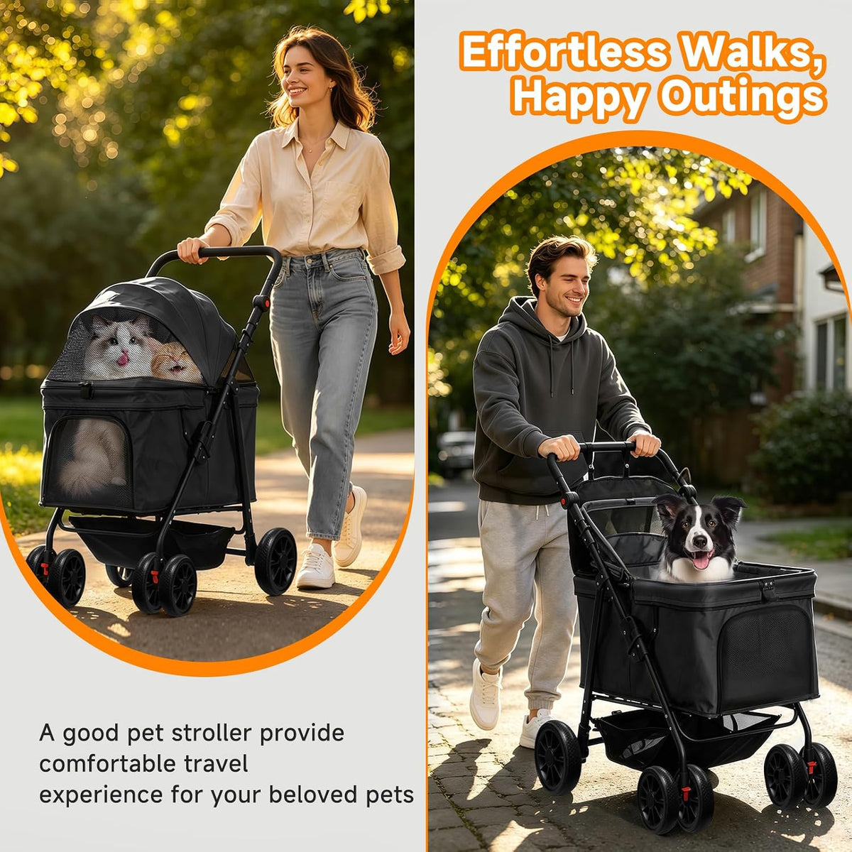 dog stroller for large & medium dogs (up, front angle view