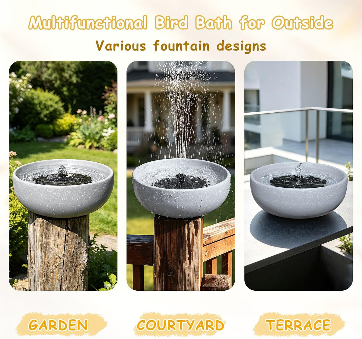 11.2" solar bird bath fountain for outdoors,bird bath showing dimensions