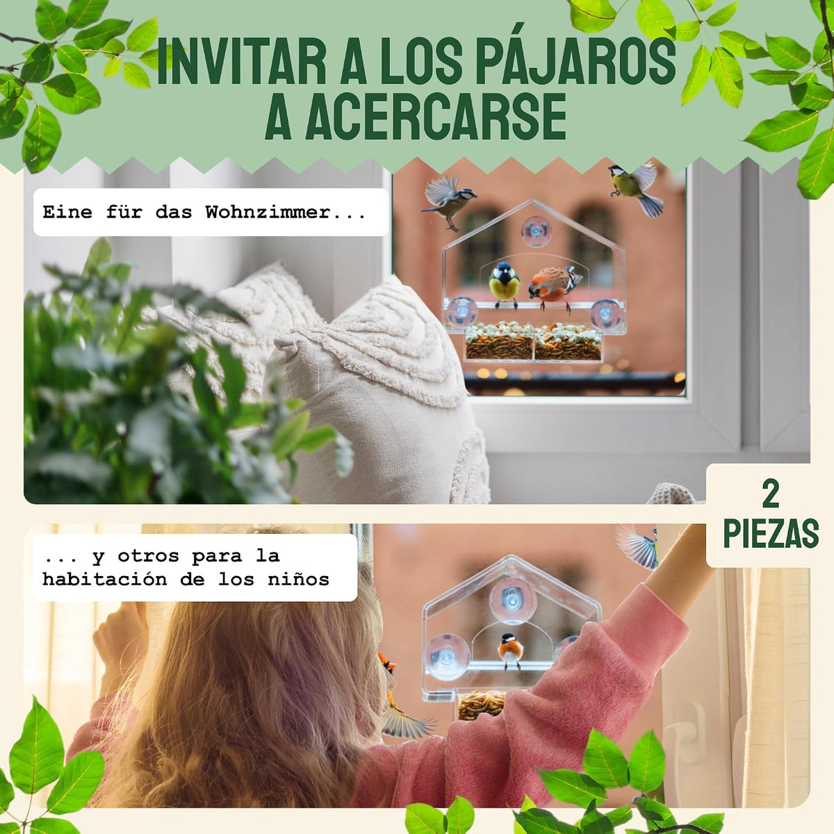 hatortempt window bird feeder - set of 2, close-up detail