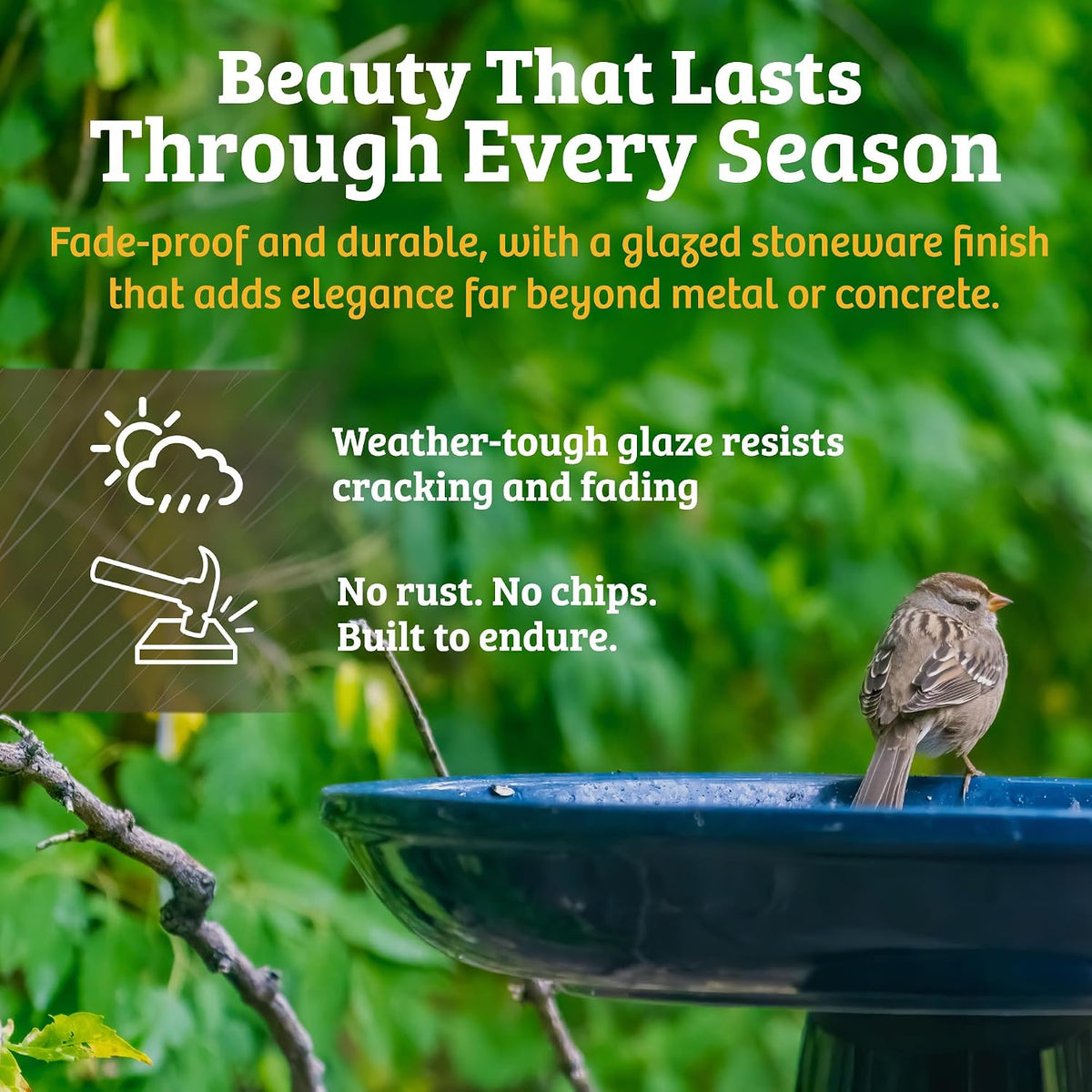 birds choice ohio stoneware pedestal bird bath |, close-up detail