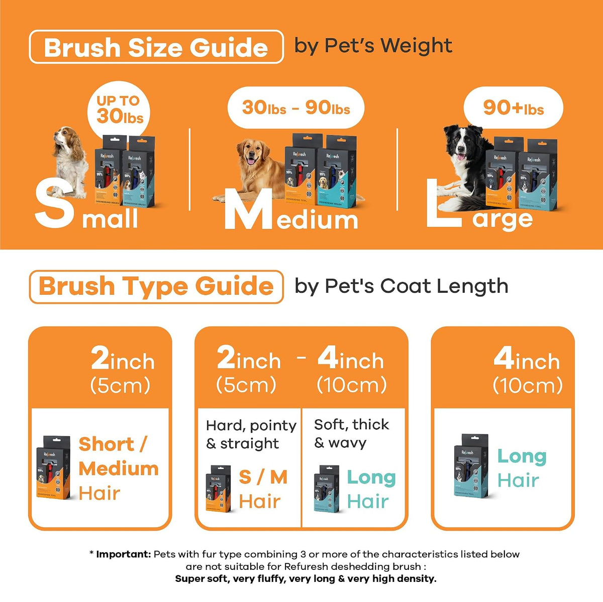deshedding brush for long hair dogs & cats, side view