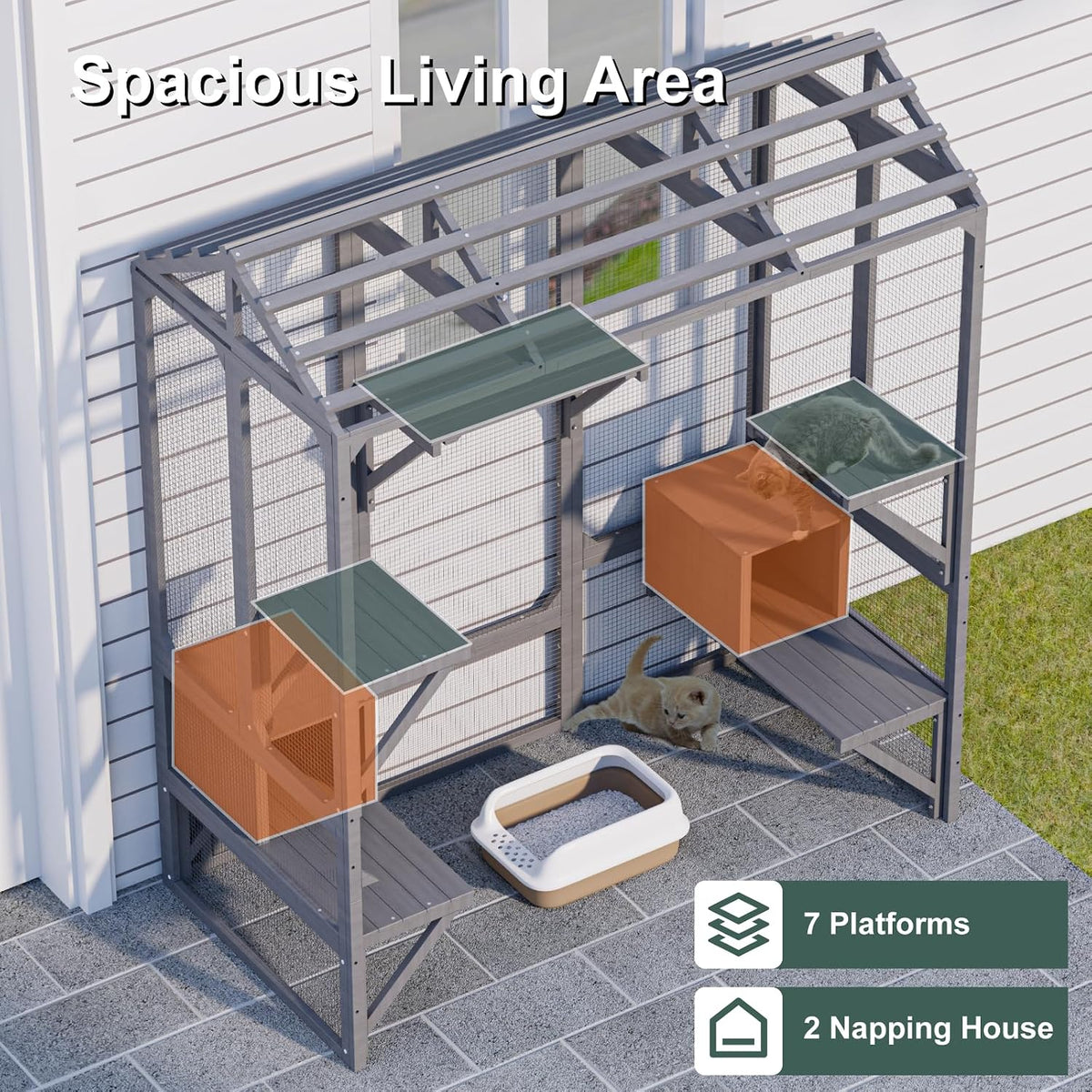 timhaka 72" catio outdoor cat enclosure with waterproof shown in use