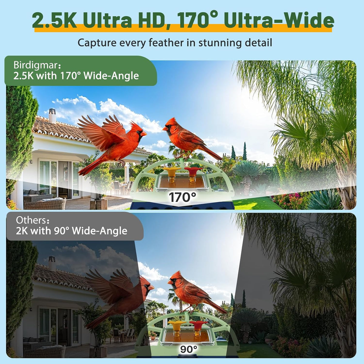 bird feeder with camera 2.4g/5g wifi wireless outdoor, side view