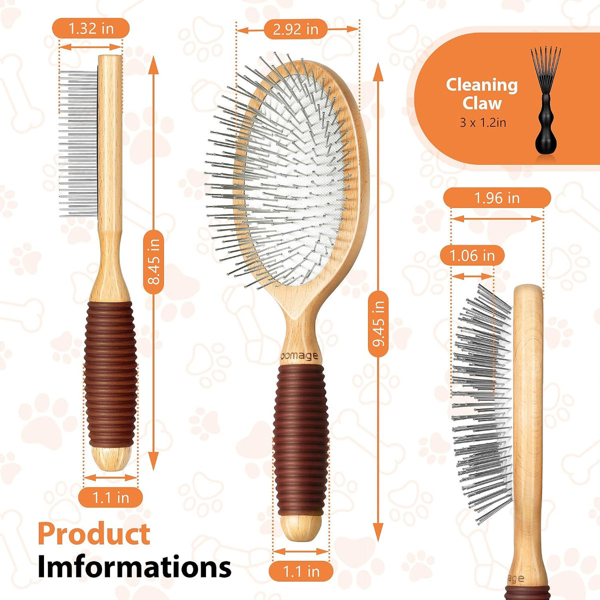 dog brush for long haired dogs, 27mm extra, side view