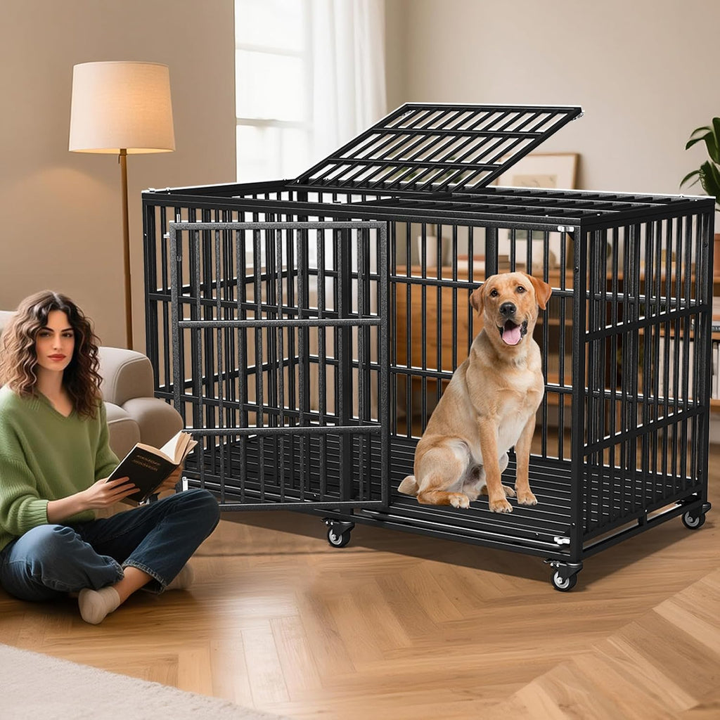 64 inch heavy duty dog crate, durable escape-proof, side view