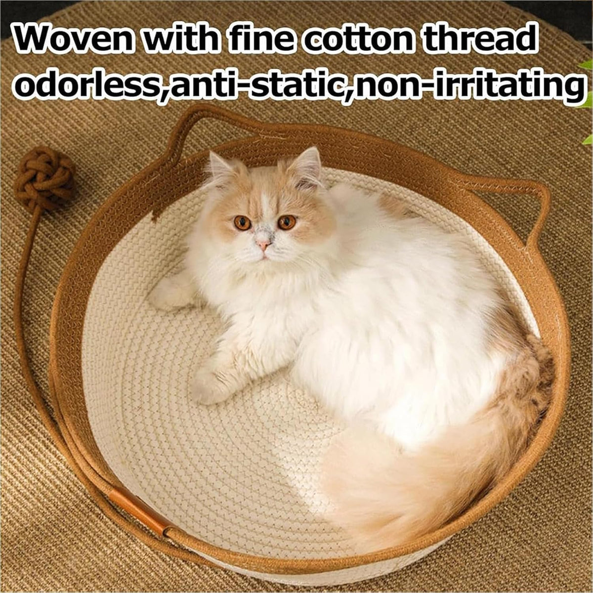instinct basket, stimuli handwoven cat basket for cats shown in use