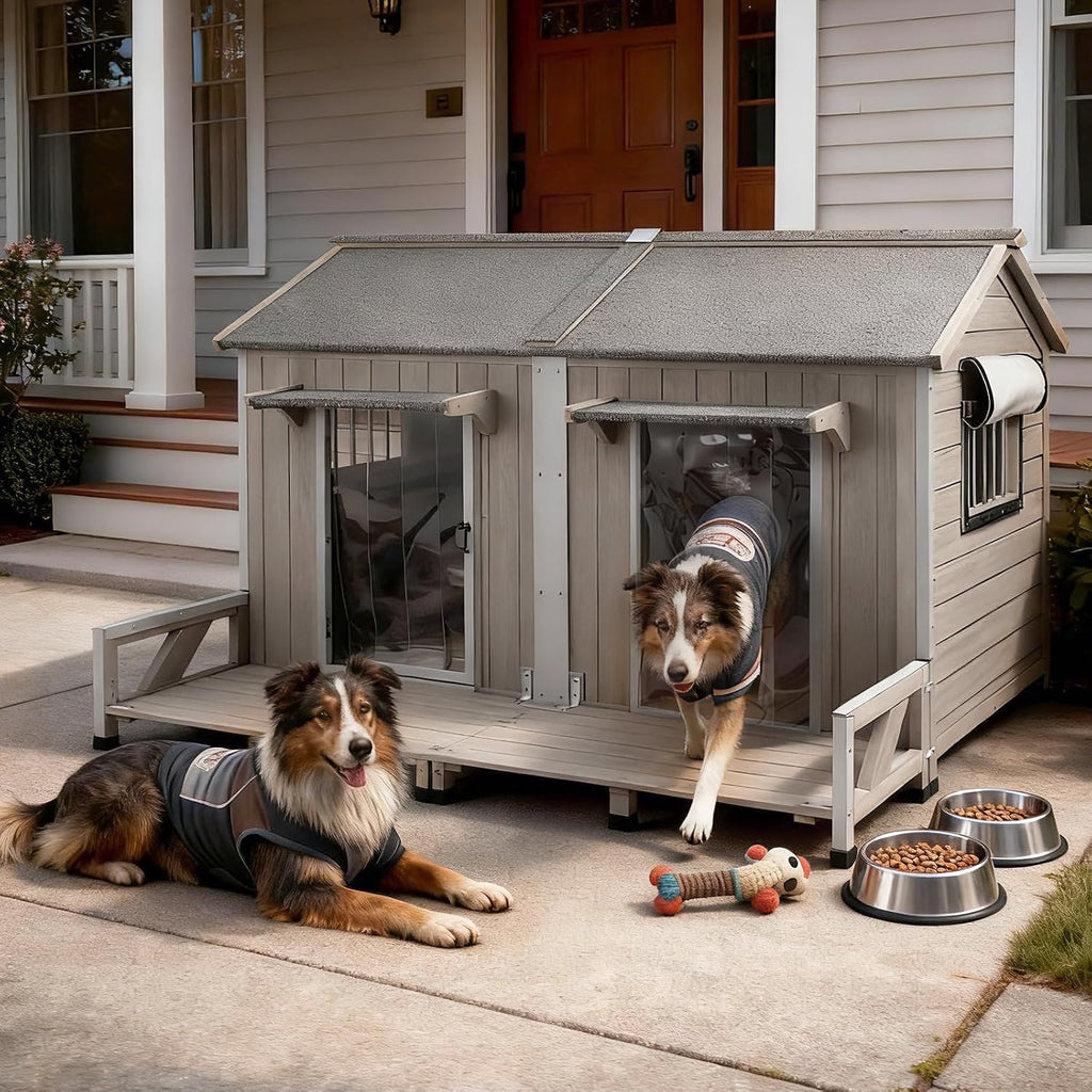 extra large outdoor dog house with balcony, weatherproof, view 9
