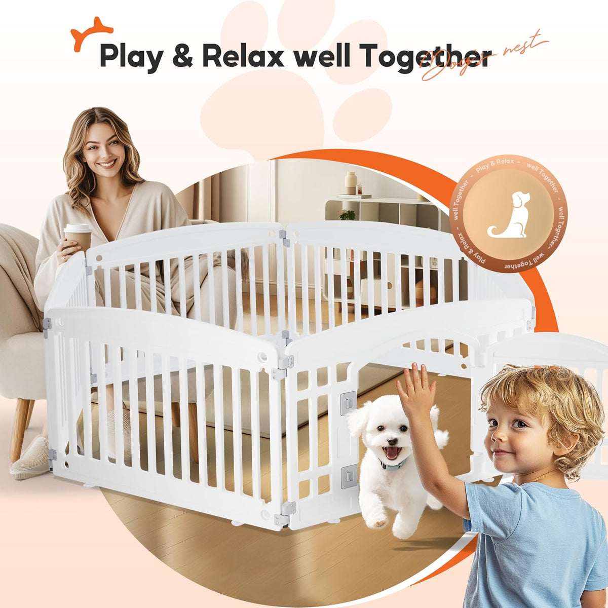 healsmart 6 panel dog playpen, 24” exercise puppy, side view