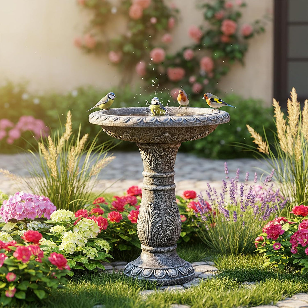 skyfire 24.4" h cement bird bath for garden, main product view