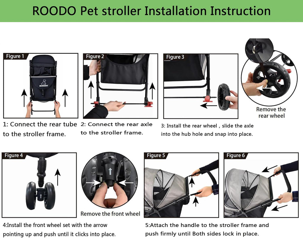 roodo 3 wheel dog pet cat stroller best, side view