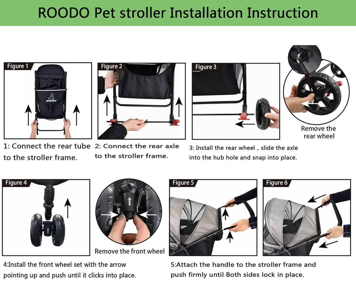 roodo 3 wheel dog pet cat stroller best, side view