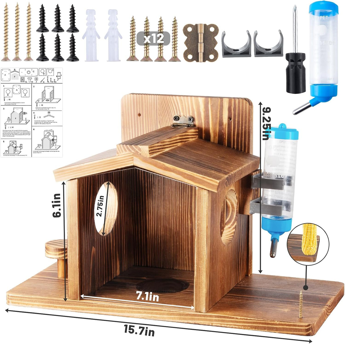 wooden squirrel feeder, large capacity squirrels feeders for, side view