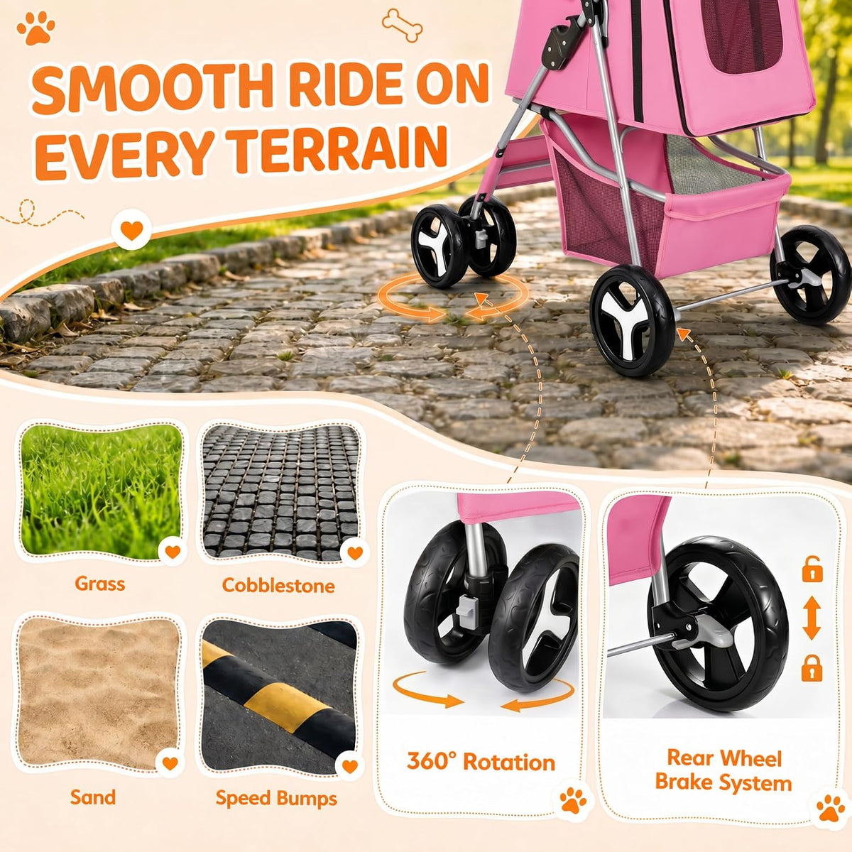 zeny foldable pet stroller, cat/dog stroller with 4, package contents