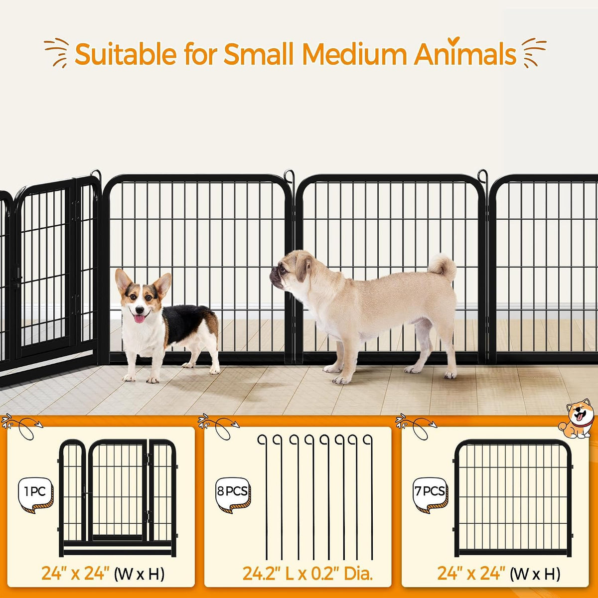 topeakmart dog playpen indoor 24 inch 8 panels showing dimensions