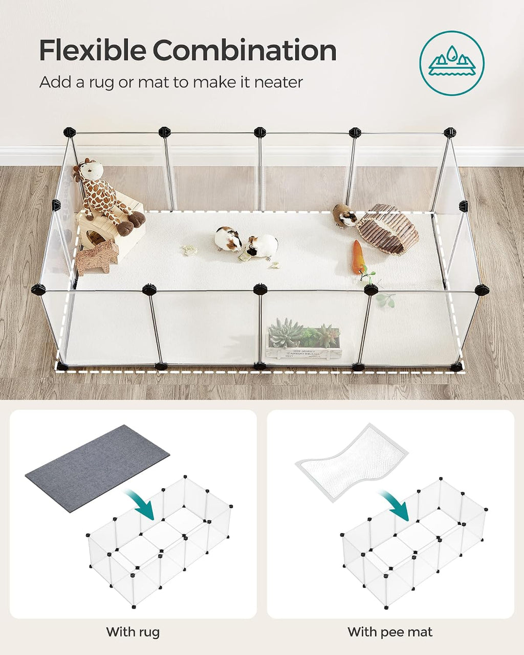 songmics pet playpen with floor, small animal playpen showing dimensions