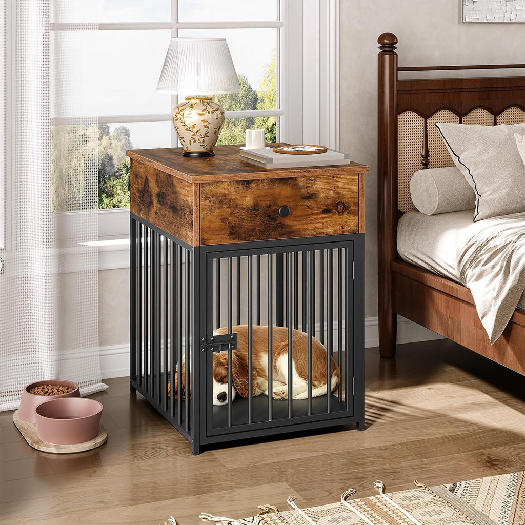 hoobro dog crate furniture, wooden dog house, decorative shown in use
