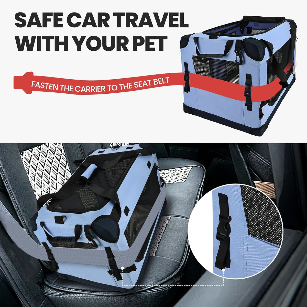 pegic extra large cat carrier, blue, close-up detail
