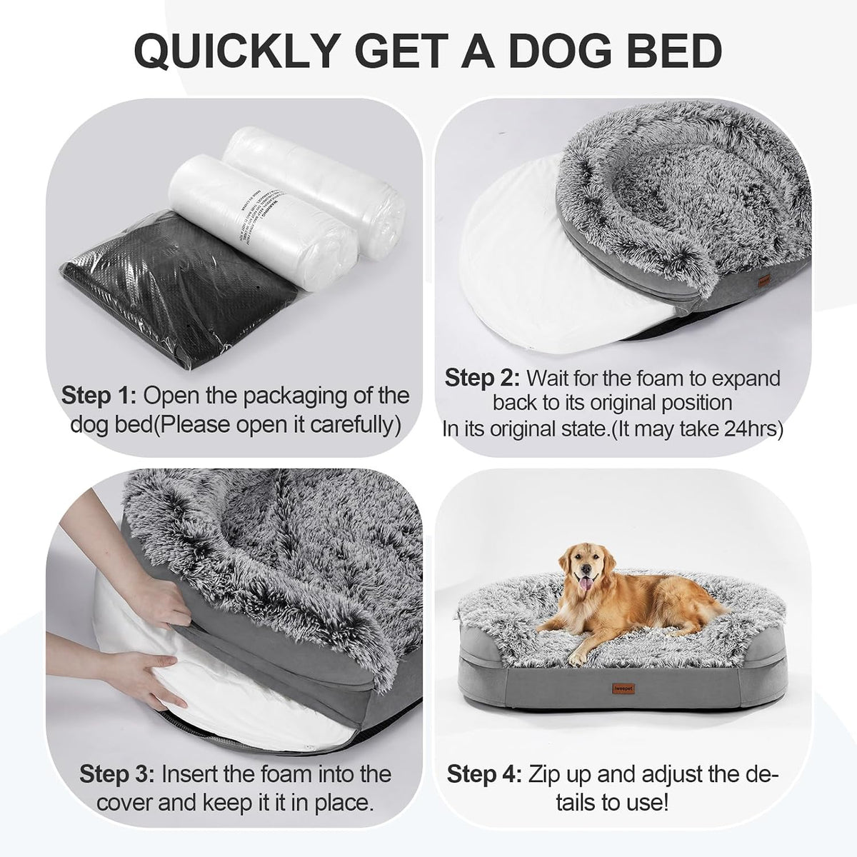 iweepet fluffy calming orthopedic dog beds large sized, front angle view