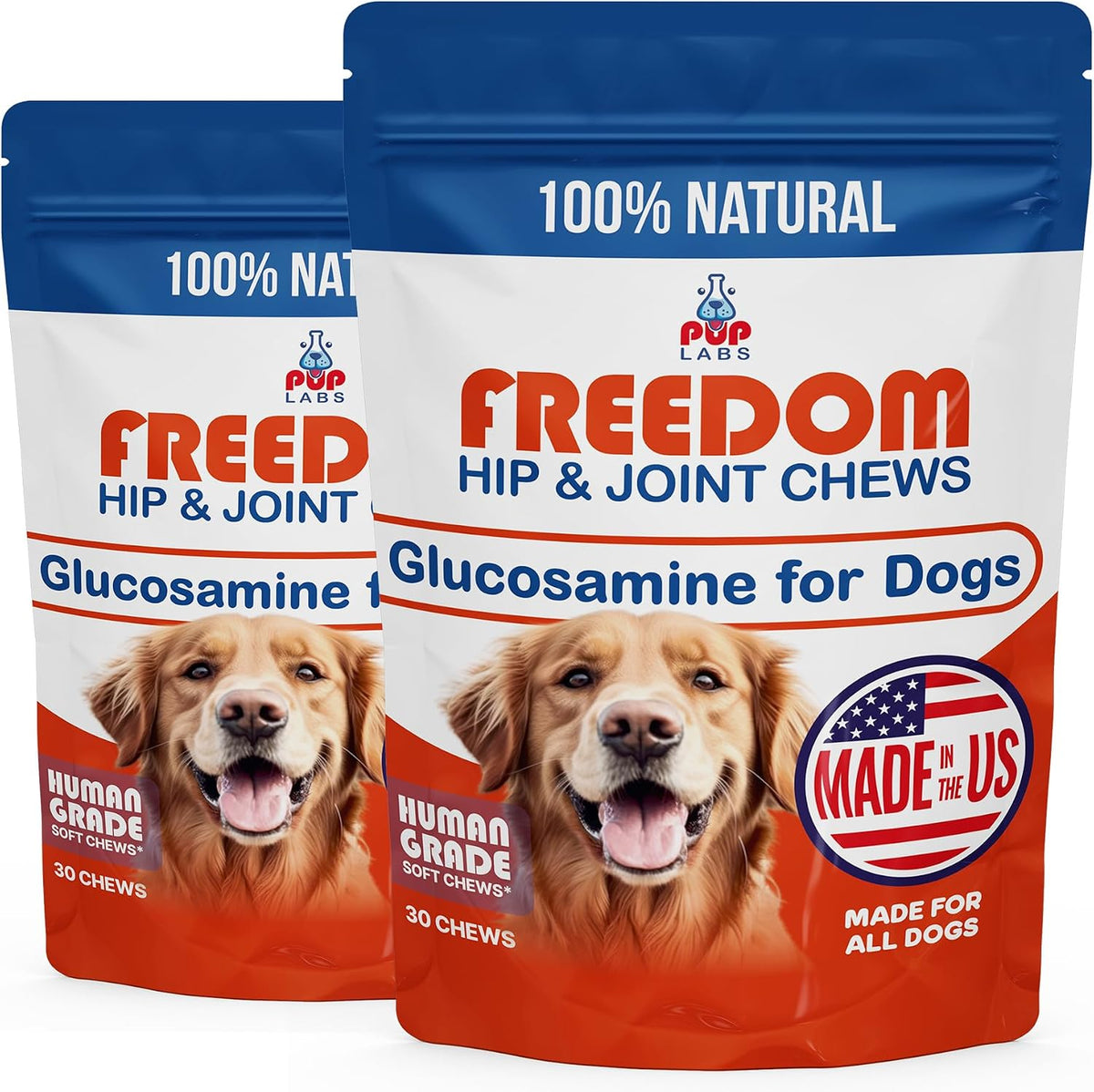 pup labs freedom joint chews, dog glucosamine packed, main product view
