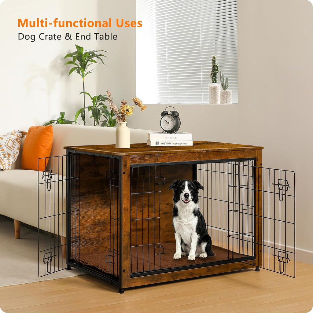 dwanton 38.5" xl dog crate furniture with cushion on a desk or shelf