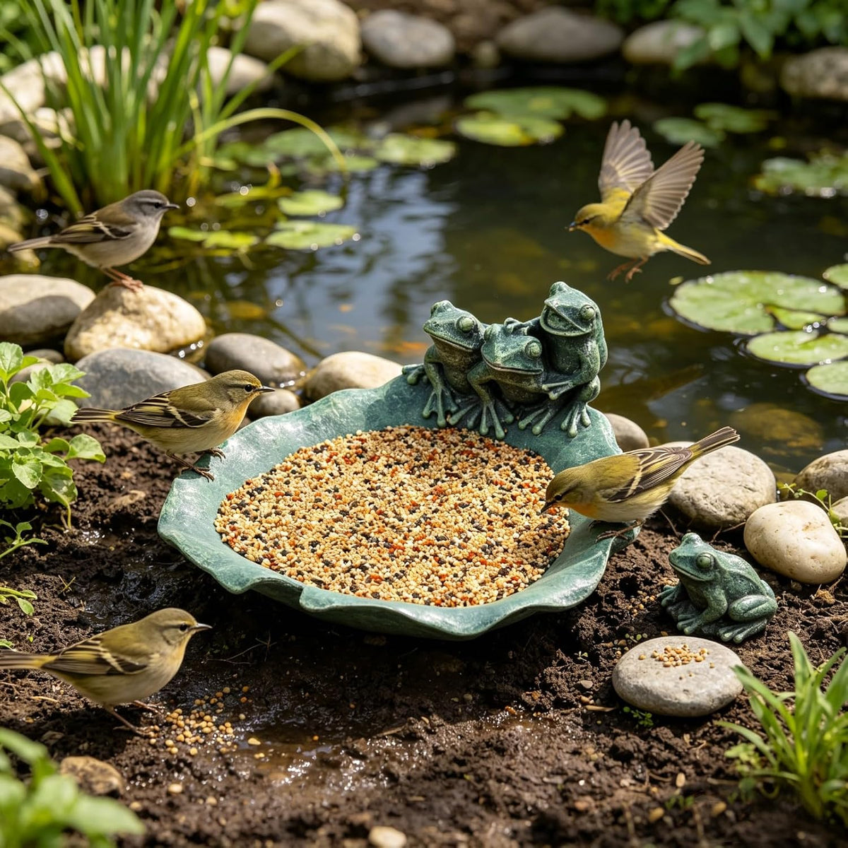 wild bird feeder birdbath bowl - garden decorations, close-up detail