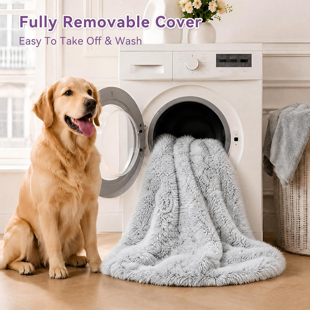 grey human dog bed - 71''x45''x12'' size fits showing dimensions