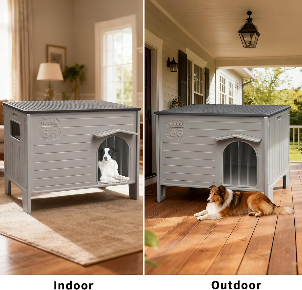 dog house outdoor weatherpoof plastic large dogs houses, front angle view