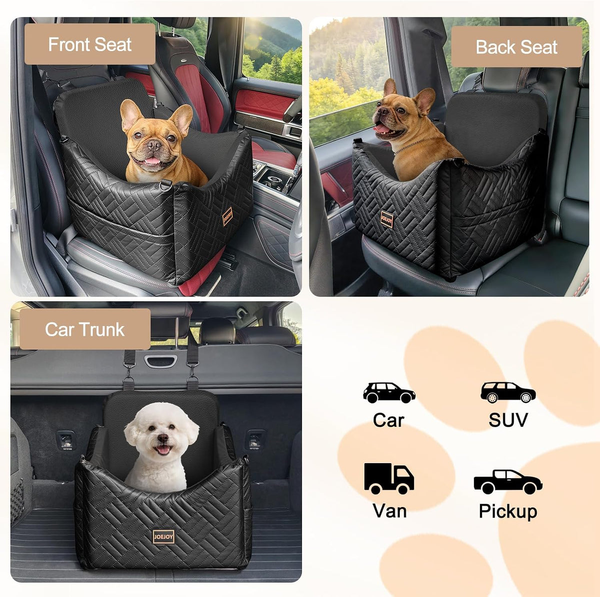 joejoy dog car seats for small medium dogs showing dimensions