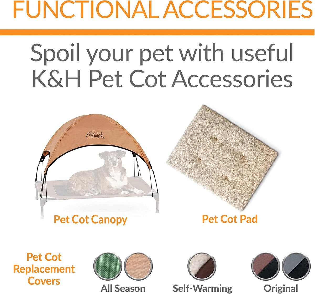 k&h bolster dog cot cooling indoor/outdoor dog bed, package contents
