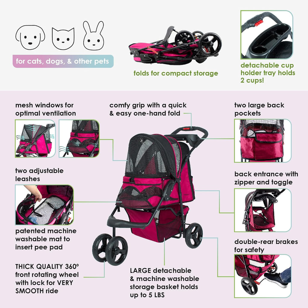 petique durable pet stroller, easy fold, quality mesh, close-up detail