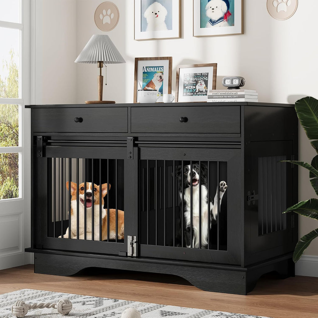 dog furniture crate, 47" large dog crate furniture, front angle view
