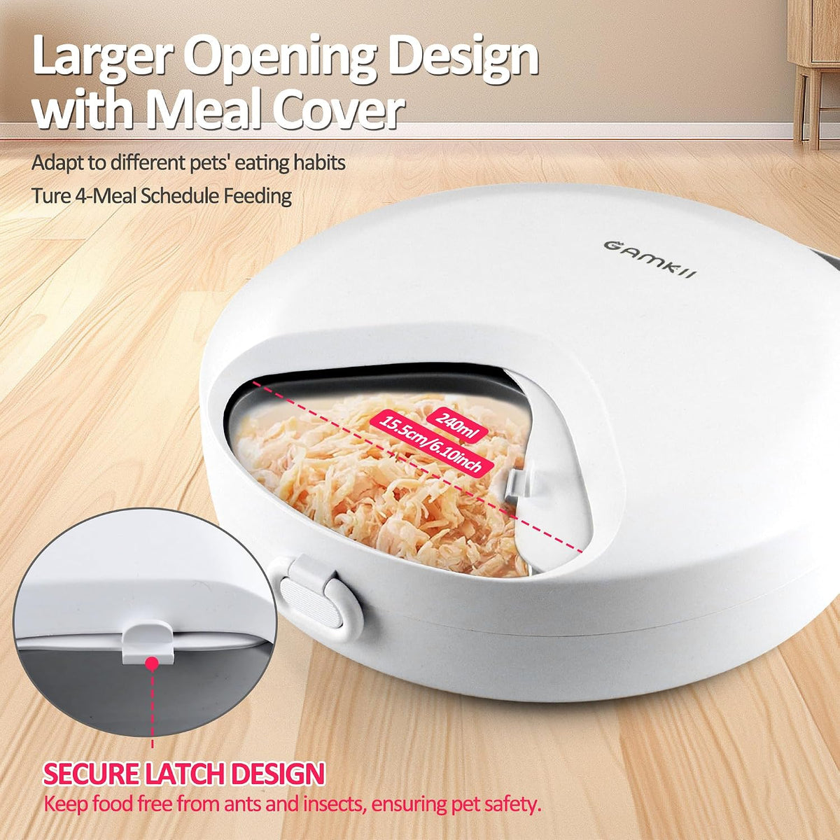 automatic cat feeder wet food, battery operated auto, side view