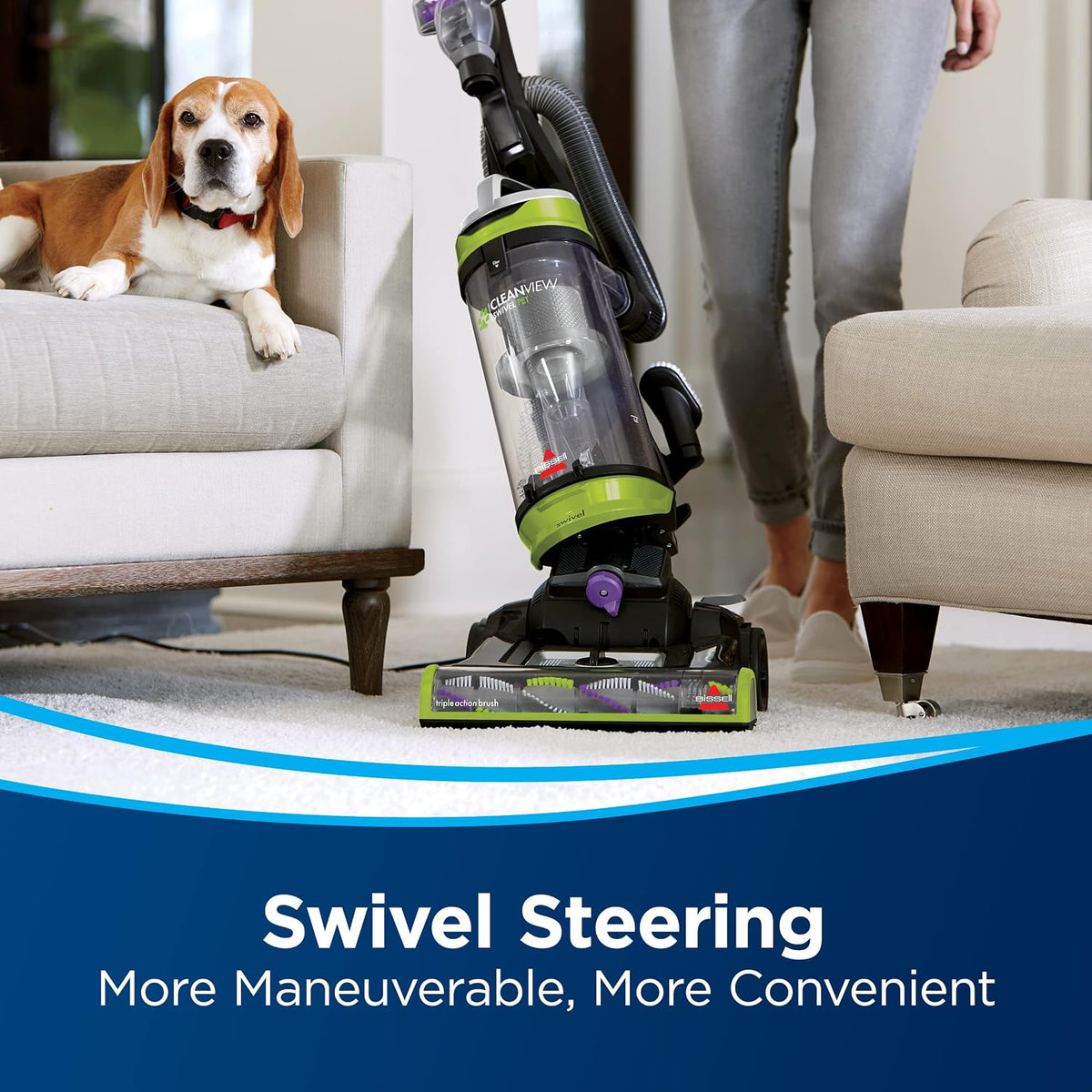 bissell cleanview swivel pet upright vacuum, swivel steering, close-up detail