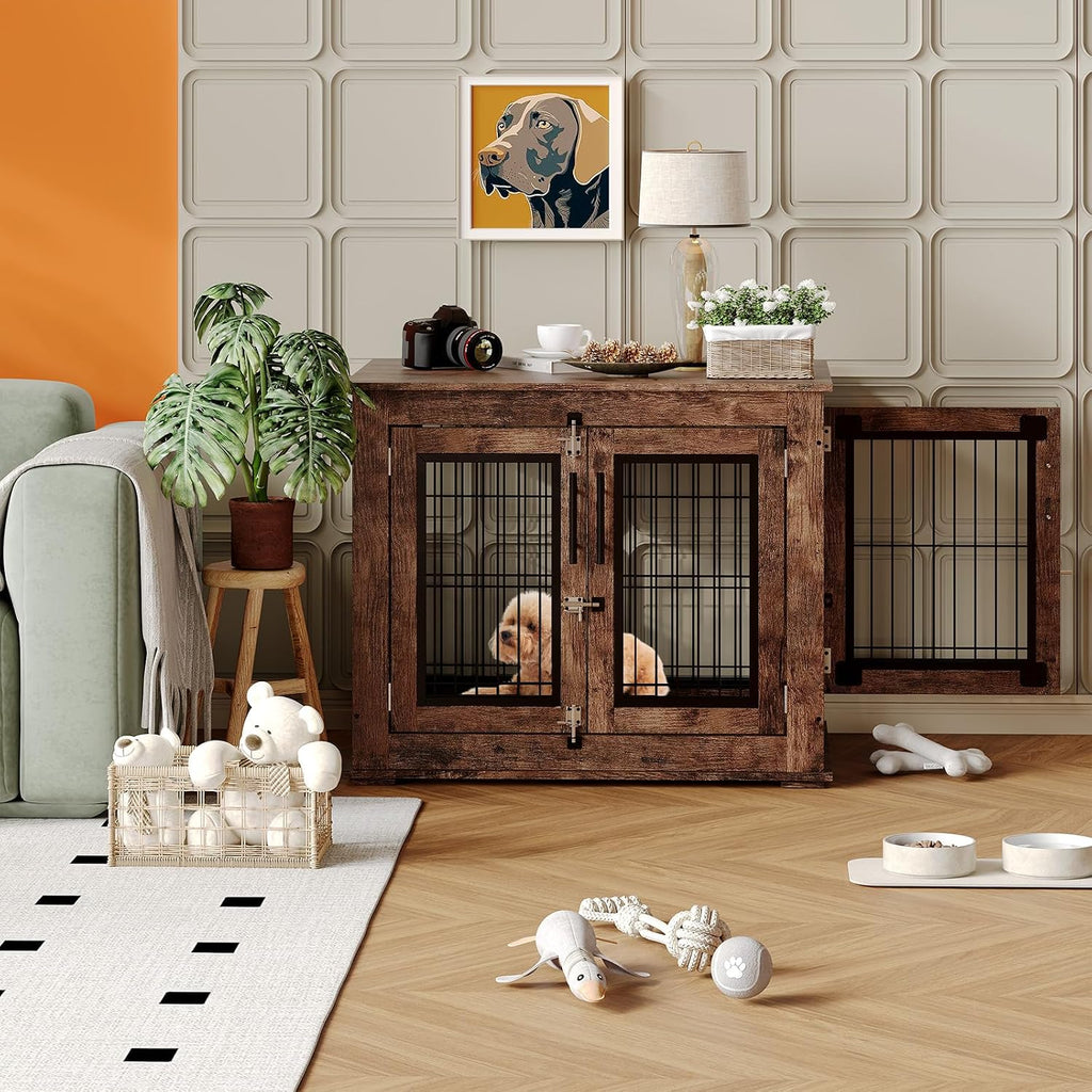farmhouse dog crate furniture end table - heavy on a desk or shelf