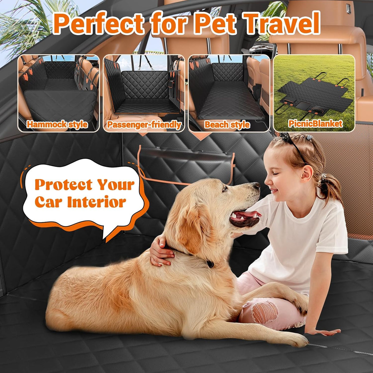 ijvae dog seat cover for back seat, hard showing dimensions