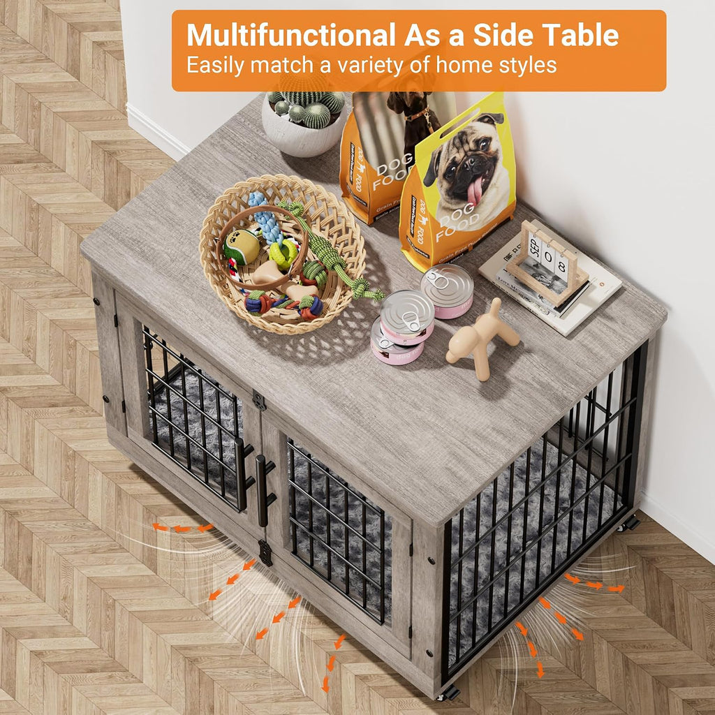 medium dog crate furniture, 32'' heavy duty kennel showing dimensions