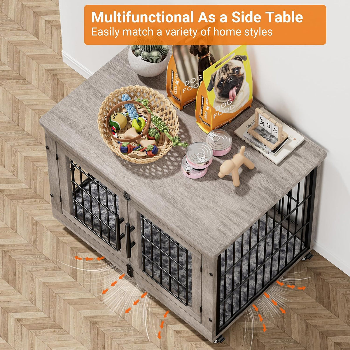 medium dog crate furniture, 32'' heavy duty kennel showing dimensions