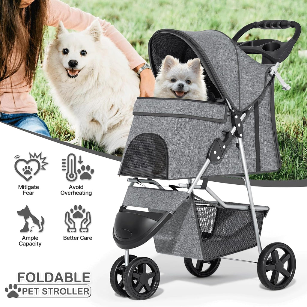 monibloom pet stroller for small/medium dogs and cats shown in use