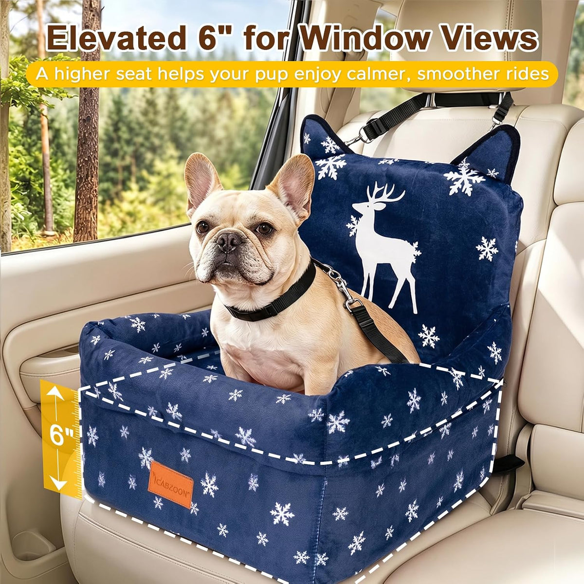 dog booster car seat with memory foam, 6", close-up detail