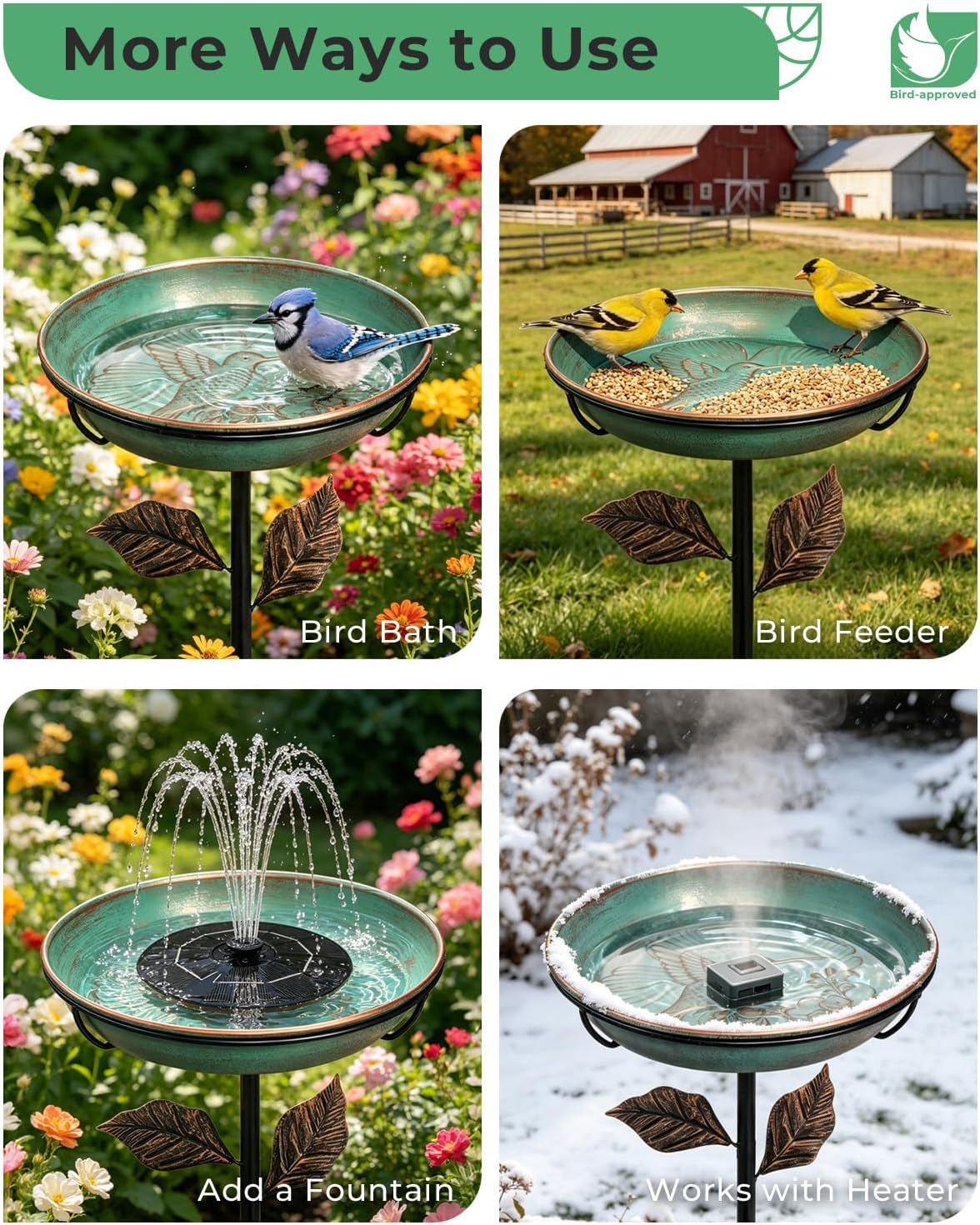 12" metal bird bath, hummingbird embossed bowl for showing dimensions
