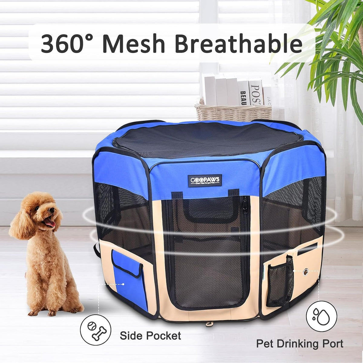 jespet soft dog playpen, portable pet exercise pen, side view