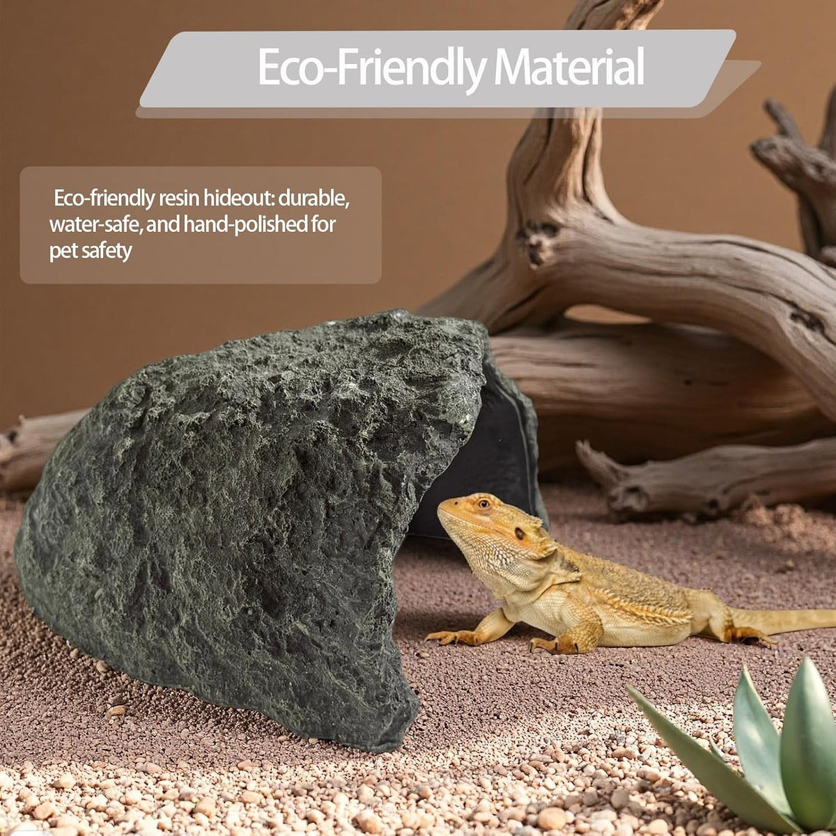 extra large rock reptile hide,tortoise hideout cave, resin, side view