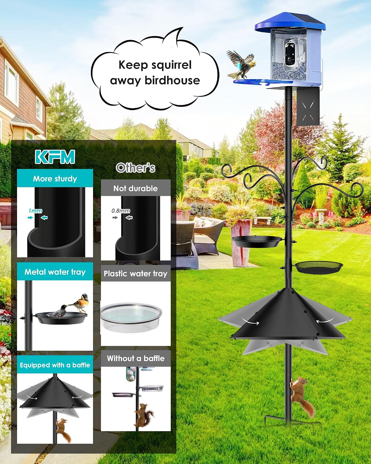bird feeder pole squirrel proof, 92 inch heavy shown in use