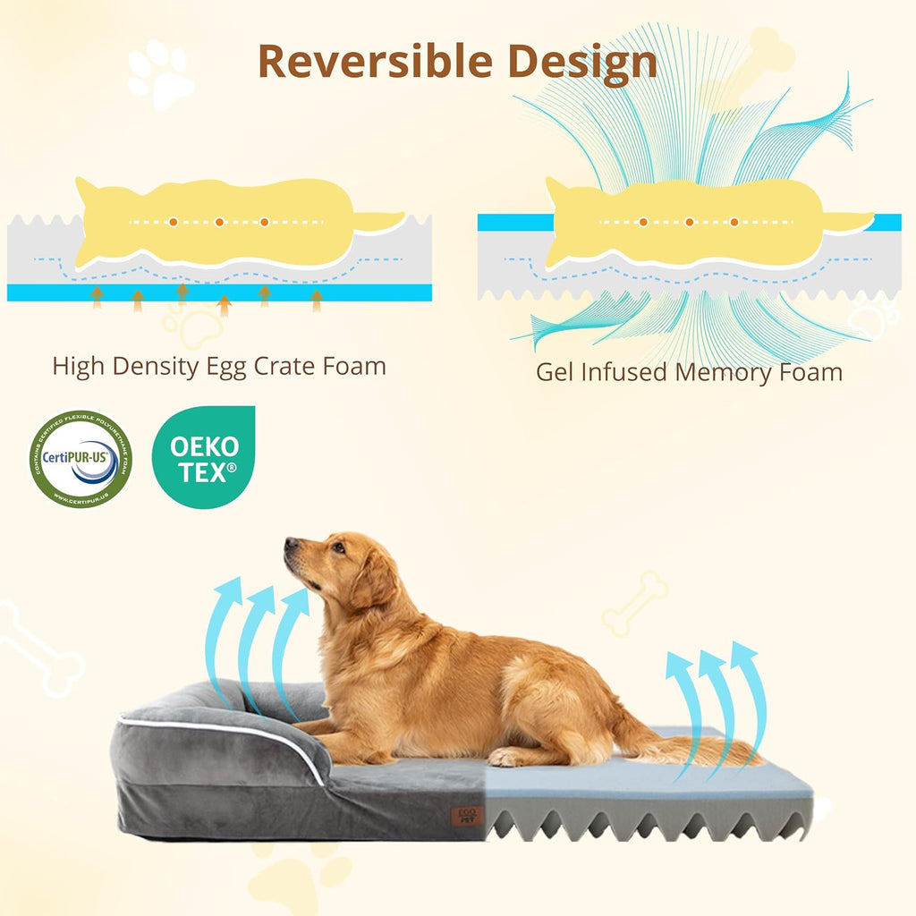 egohome orthopedic large dog bed, waterproof washable l, side view