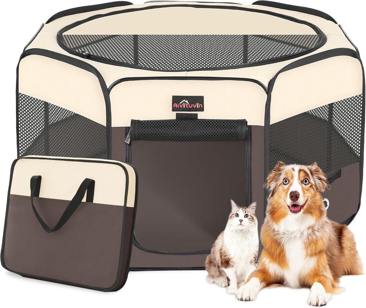 aivituvin dog playpen, foldable pet play pens with, main product view