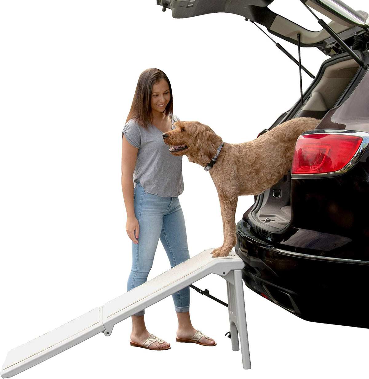 free-standing pet ramp with supertrax, essential grey, main product view